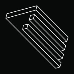 Impossible optical illusion shapes. Optical art objects. Unreal geometric. Impossible figures. Line art.