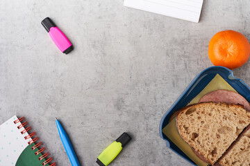 Kids school lunchbox with sandwich composition 