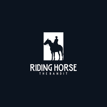 Cowboy horse rider silhouette vintage emblem