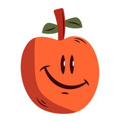 Funny flat orange apple. Anthropomorphic fruit. Isolated Vector close up. Healthy vegan food. Design for print, web, books, games.