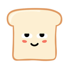 Cute smiling funny kawaii slice toast or bread. Isolated on white background.