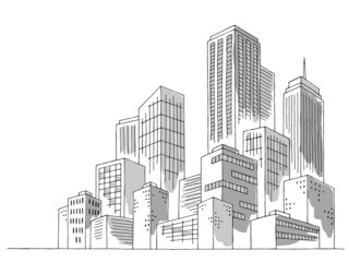 City graphic black white gray cityscape skyline sketch illustration vector 