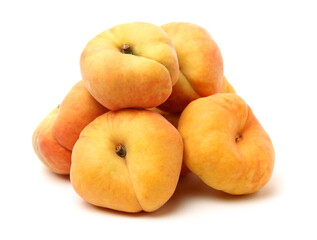 chinese flat peaches on white background 