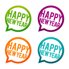 Happy new Year round Buttons on white Background.