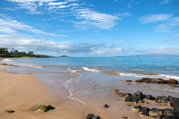 Summer vacation, holiday background of a tropical beach and blue sea. Hawaii beach.