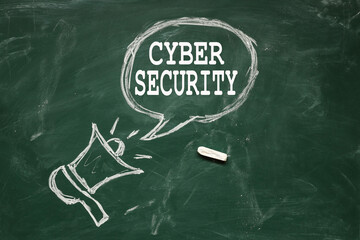 Cyber Security. text on chalkboard. white font. white chalk