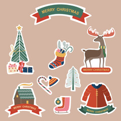 Holiday sticker sheet ,Christmas cute collections,Vector illustration.