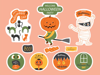 Holiday sticker sheet ,Cute halloween collections,Vector illustration.
