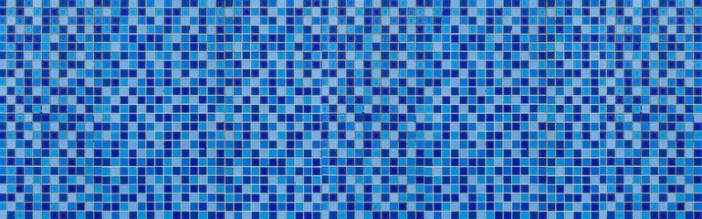 Panorama of Vintage blue mosaic kitchen wall pattern and background seamless - 460770133
