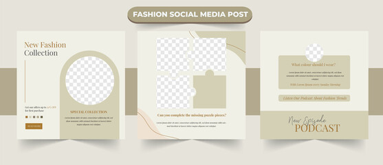 Set of minimalist fashion sale social media post template collection best for coach content creator online promotion and social web ads