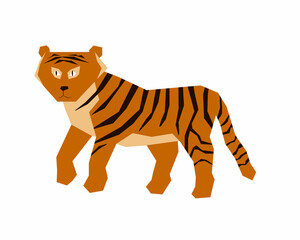 Cute tiger in full growth. Vector illustration in flat style.