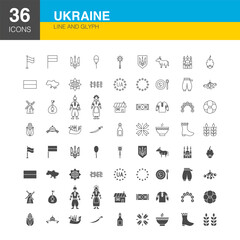 Ukraine Line Web Glyph Icons. Vector Illustration of Nation Outline and Solid Symbols. 