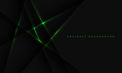 Black background with abstract green light lines and shadows. Design modern futuristic technology background. Vector illustration