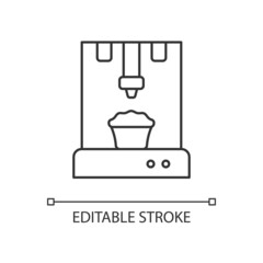 3d food printer linear icon. Food products manufacturing. Using fresh natural ingredients. Thin line customizable illustration. Contour symbol. Vector isolated outline drawing. Editable stroke
