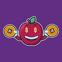 vector illustration of
 apple character 
bring coins