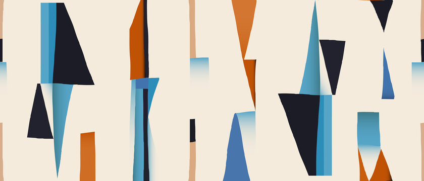 Bright abstract minimalist various shapes illustration print. Contemporary seamless pattern. Fashionable template for design.