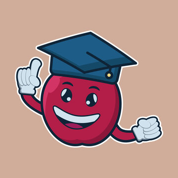 vector illustration of
 apple character 
graduate from school