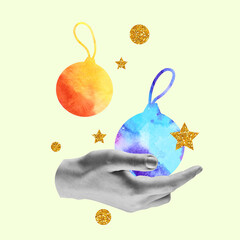 Design for greeting card. Concept of Christmas, 2022 New Year's, winter mood, holidays. Copyspace, postcard.