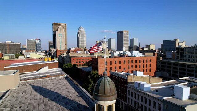 Aerial Louisville Kentucky Skyline with Flag