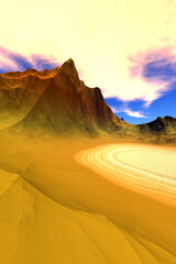 Alien Planet. Mountain. 3D rendering