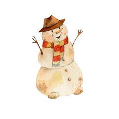 Snowman watercolor illustration Isolated on white background 
