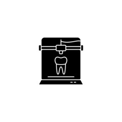 3d printing for dentistry black glyph icon. Dental implants production. Innovation in medical field. Create physical prototypes. Silhouette symbol on white space. Vector isolated illustration