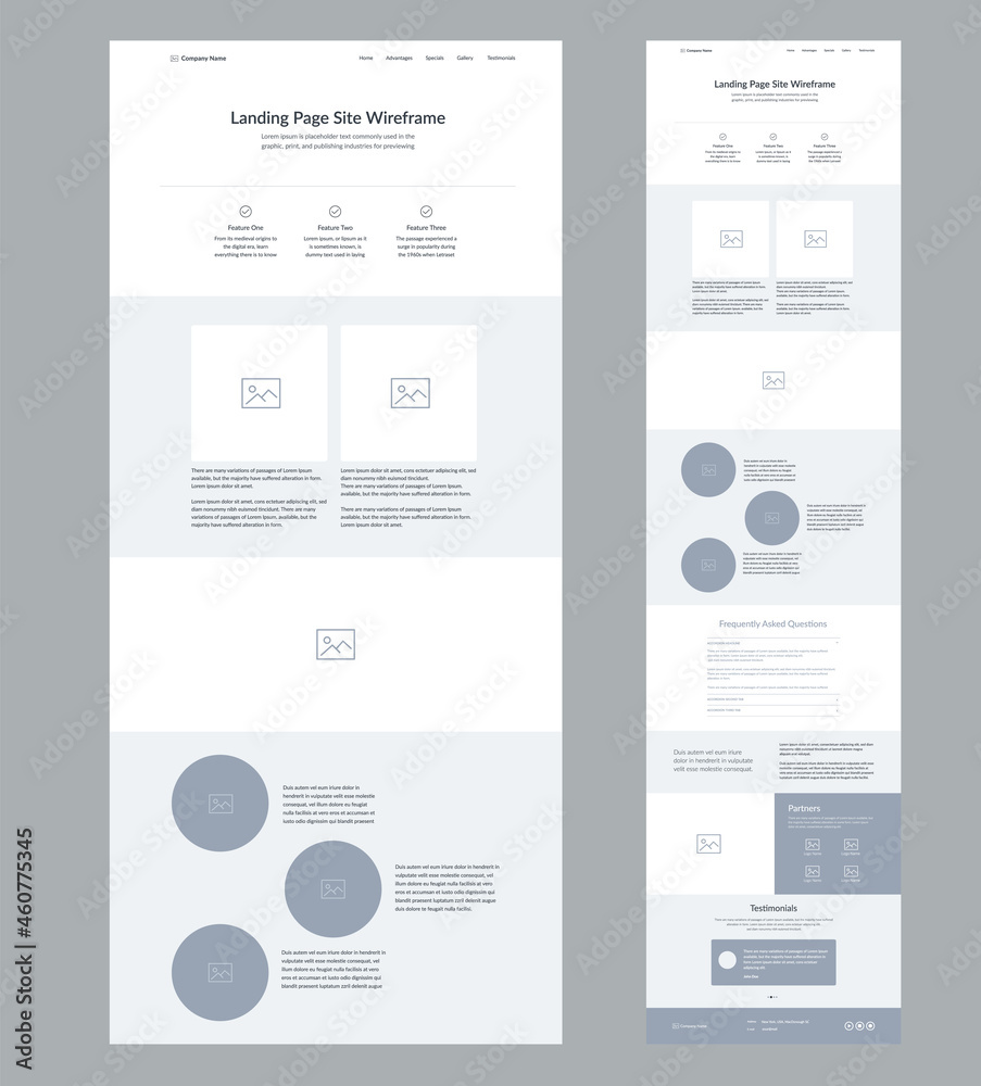 Poster website design template. landing page wireframe.