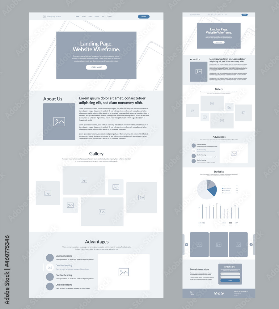 Poster website design template. landing page wireframe.