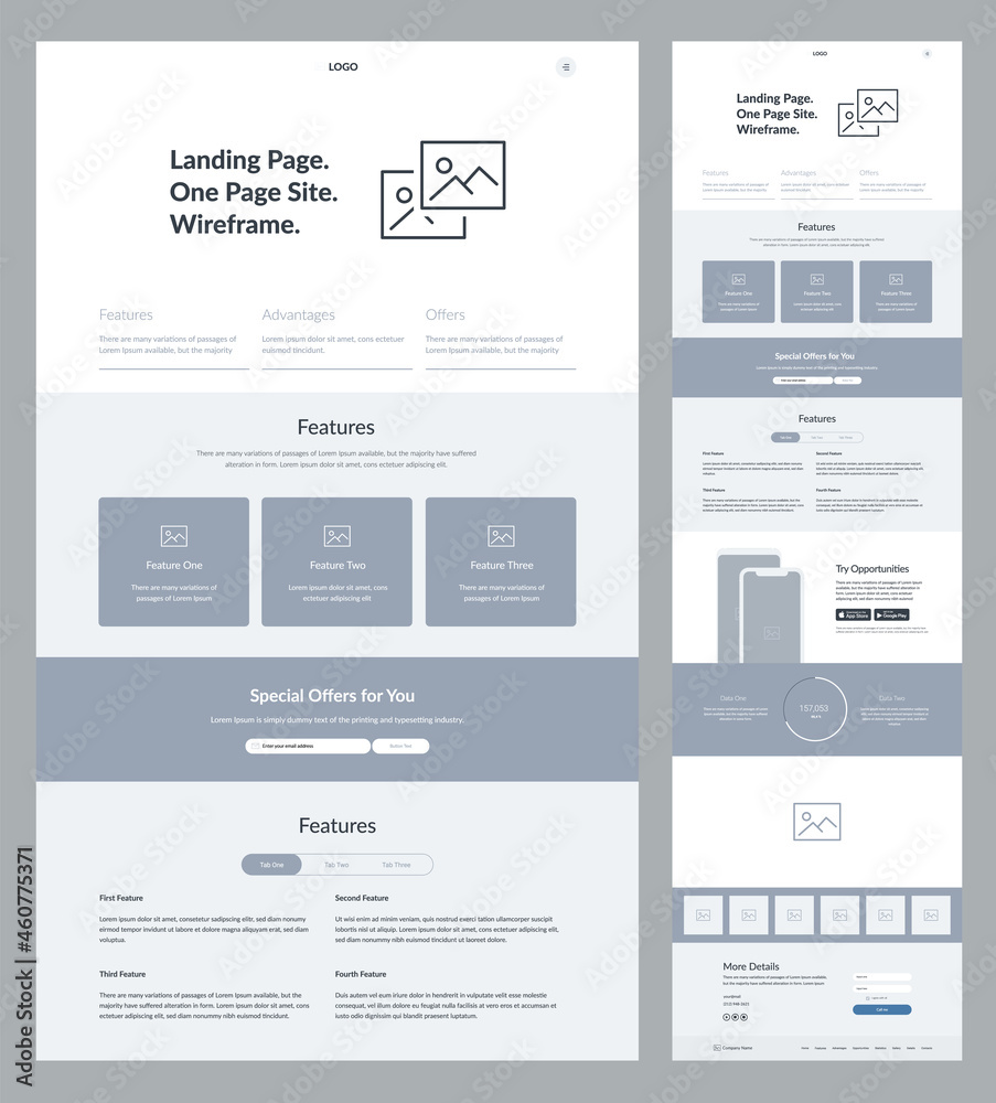 Poster website design template. landing page wireframe.