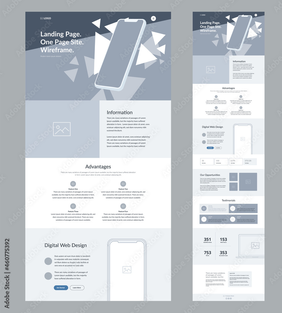 Poster website design template. landing page wireframe.