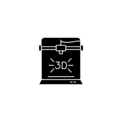 3d printer black glyph icon. Technological advancement. 3d bioprinting. Three dimensional object fabrication. Additive manufacturing. Silhouette symbol on white space. Vector isolated illustration