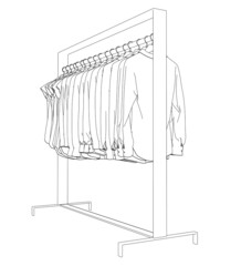 Outline of clothes hanging on a hanger isolated on white background. Clothes on a hanger in the store. Vector illustration