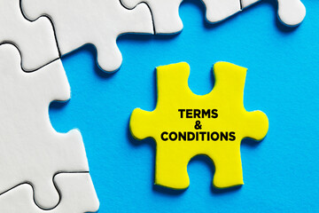 Obraz premium Terms and conditions message written on a puzzle piece. Business policy agreement concept