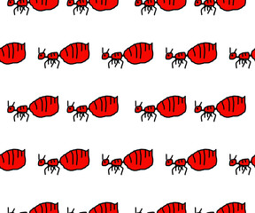 red ant cartoon animal hand drawn seamless background and white background
