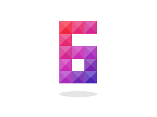Geometric number 6 logo with perfect combination of red-blue colors. Vector illustration.