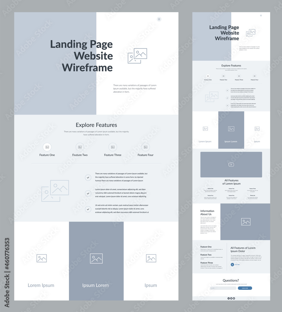 Poster website design template. landing page wireframe.