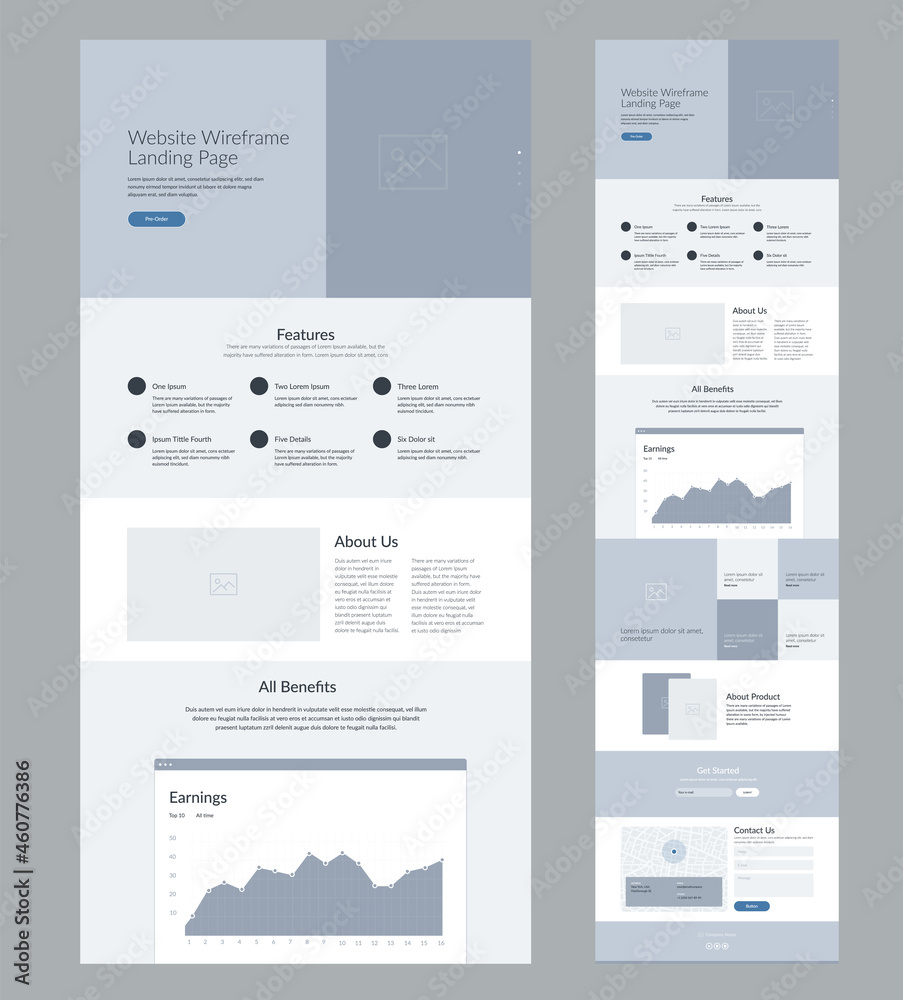 Canvas Prints website design template. landing page wireframe.