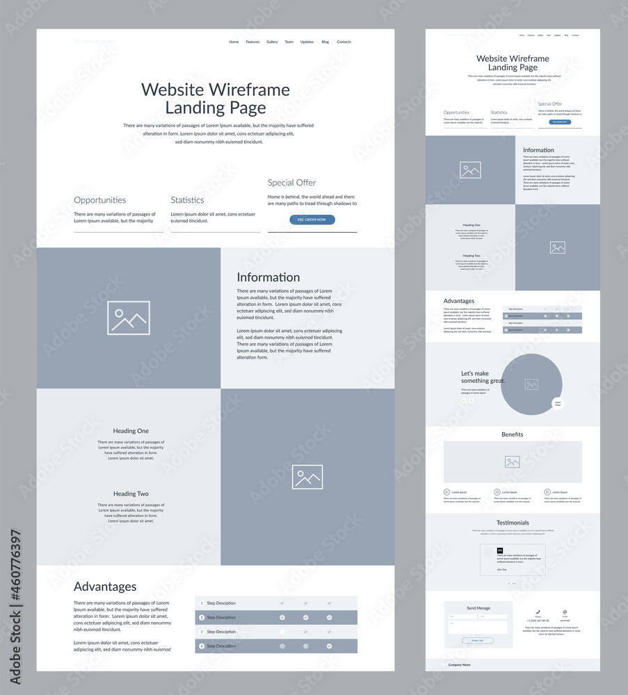 Poster website design template. landing page wireframe.