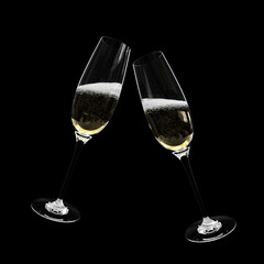 two glasses of champagne on black