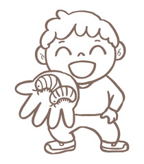 とくいげにダンゴムシ を見せてくる子どもとダンゴムシ/Child with insects/kids