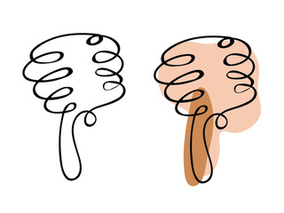 One line art mushroom. Fresh concept for vegetable icon. Modern continuous line draw design graphic vector illustration. The object is drawn with a single line. Linear style. Abstract shapes