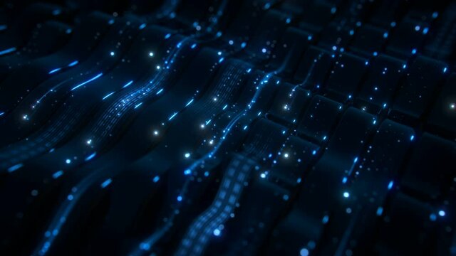 Data transmission channel visualization. Blue abstract technologies background. 3D render seamless loop animation