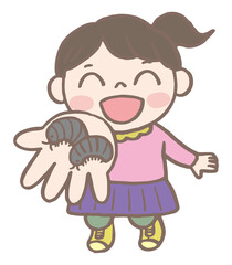 とくいげにダンゴムシ を見せてくる子どもとダンゴムシ/Child with insects/kids