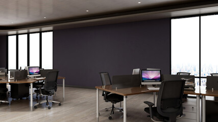 office area with blank wall 3d design interior