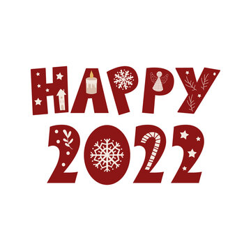 Happy 2022 - Christmas lettering. Vector illustration.