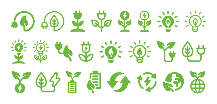 Set Of Eco Icon. Renewable Energy Vector Illustration. Environmentally Friendly Symbols.