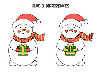 Find three differences between two cartoon snowmen.