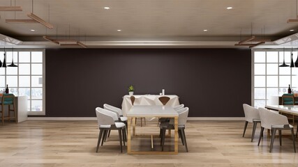 luxury wooden  restaurant 3d design interior for wall mockup