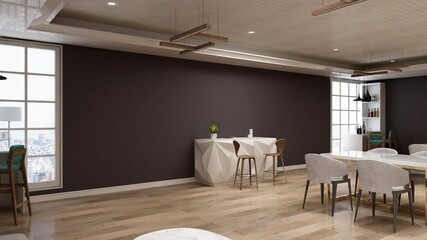 luxury wooden  restaurant 3d design interior for wall mockup