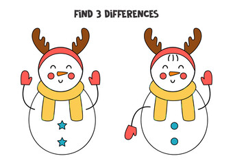 Find three differences between two cartoon snowmen.